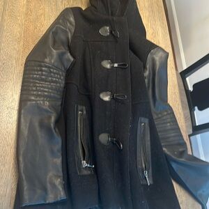 BCBG Max Azria. Winter Coat. Leather Style and Wool. Size L
